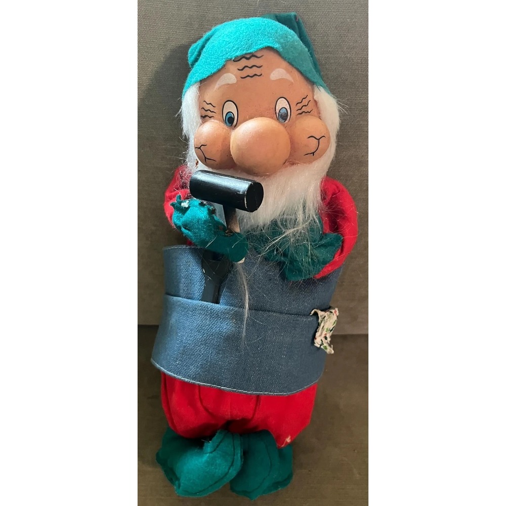 Vintage Santa's Workshop Elf Wind Up Jingle Bells Music 12.5" Snow White Dwarf